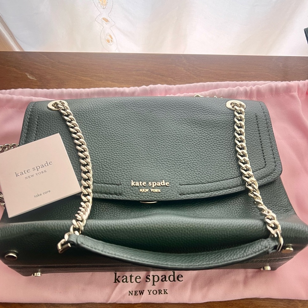 kate spade green leather shoulder bag with gold chain